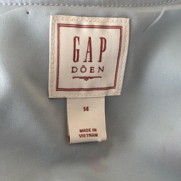 Gap X Doen Light Blue Flower Printed Short Dress with Red Piping V Neck Size 14 - Picture 5 of 5